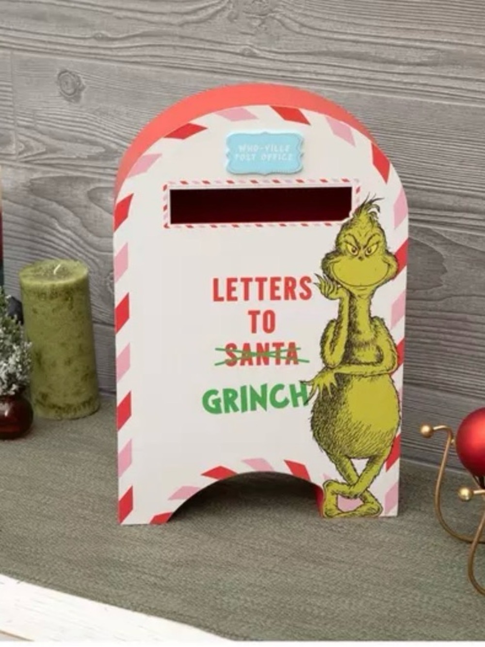 Letters to Grinch Holiday Mailbox - White and Green